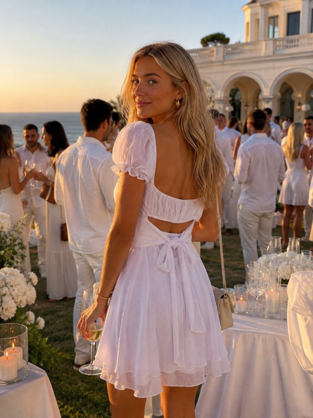 Lucky in the Sky Los Angeles Sheer Sleeve Dress - White - X-Small